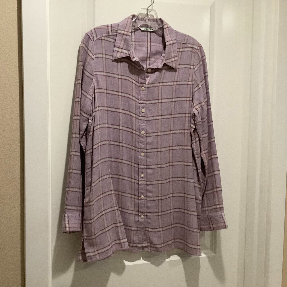 Orvis Tunic Top, Pink plaid, size small